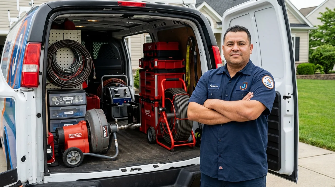 Professional drain cleaning equipment and Johns Plumbing LLC plumber in Poestenkill