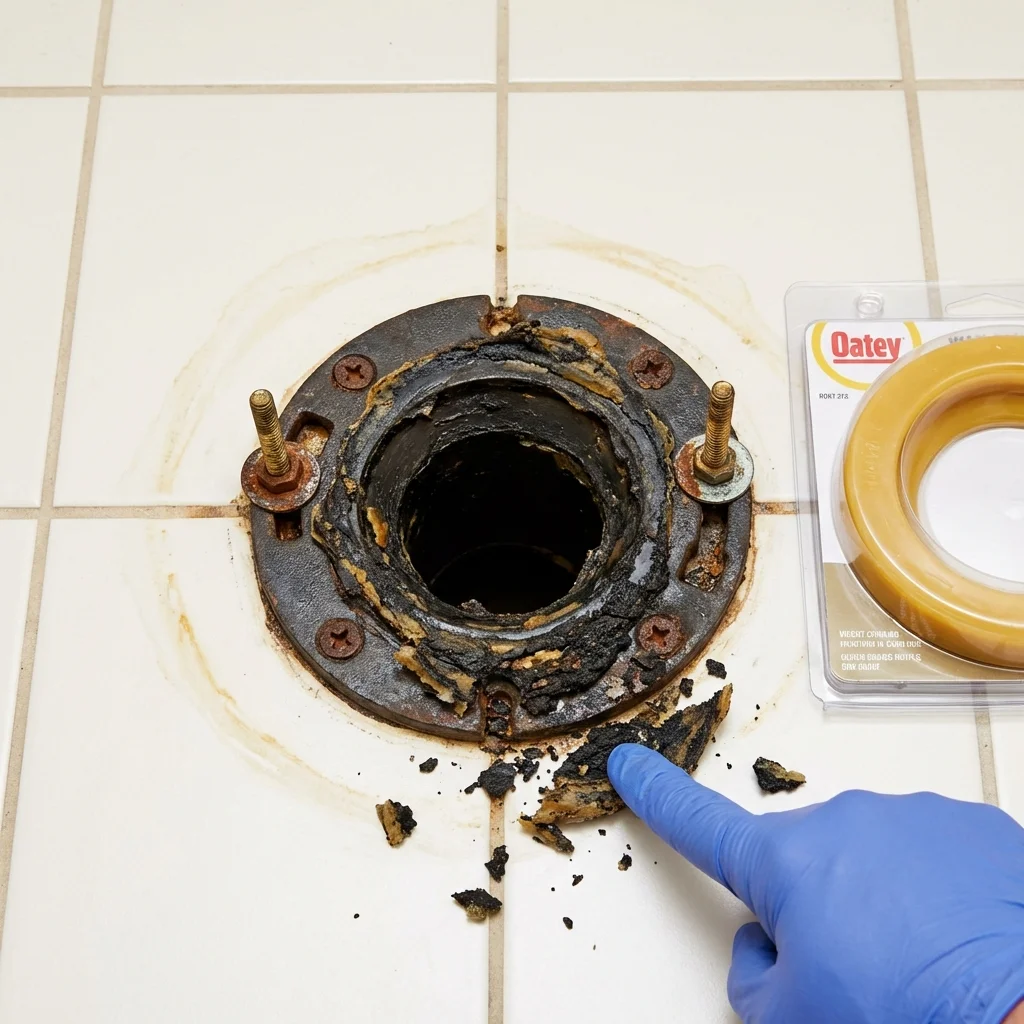 Failed wax ring showing water seepage at the base of a toilet in a Poestenkill, NY home