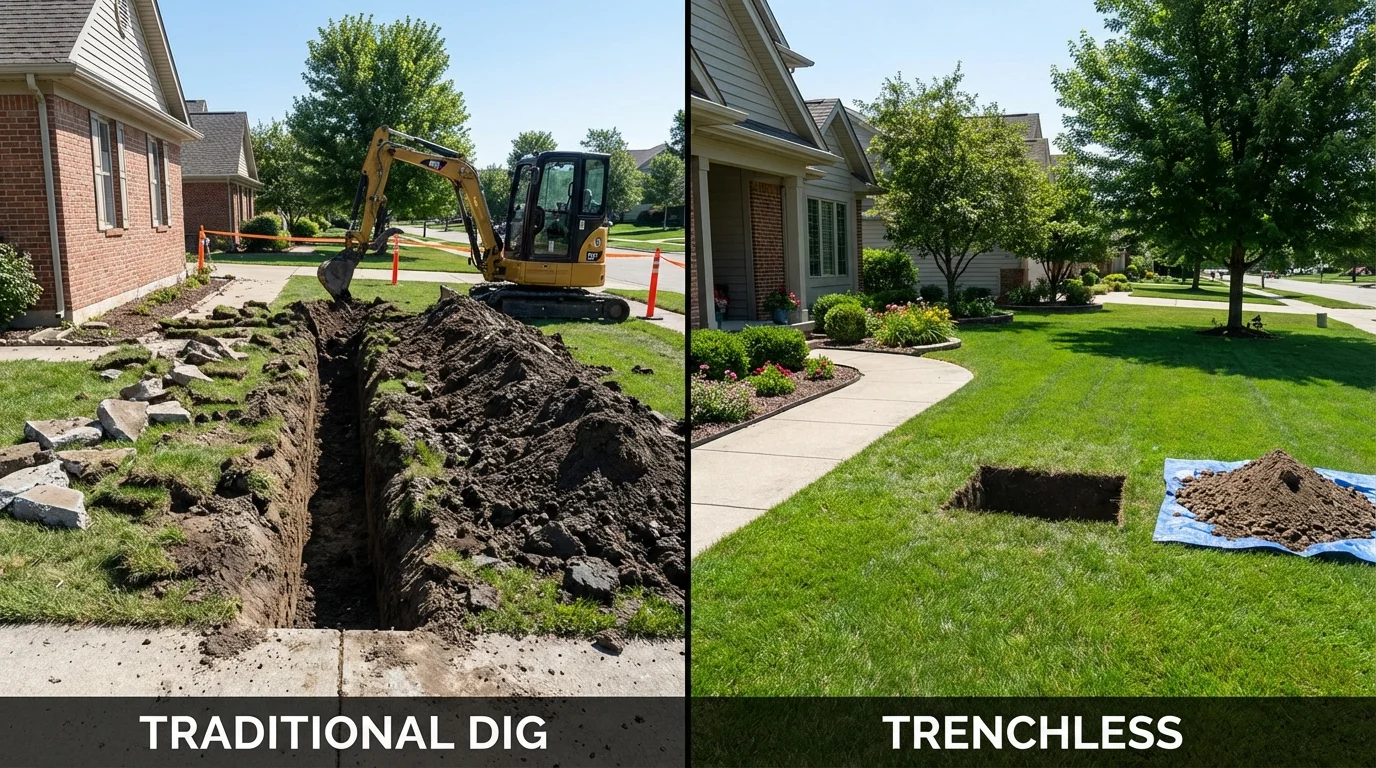 Trenchless sewer repair with minimal yard damage versus traditional excavation in Poestenkill, NY
